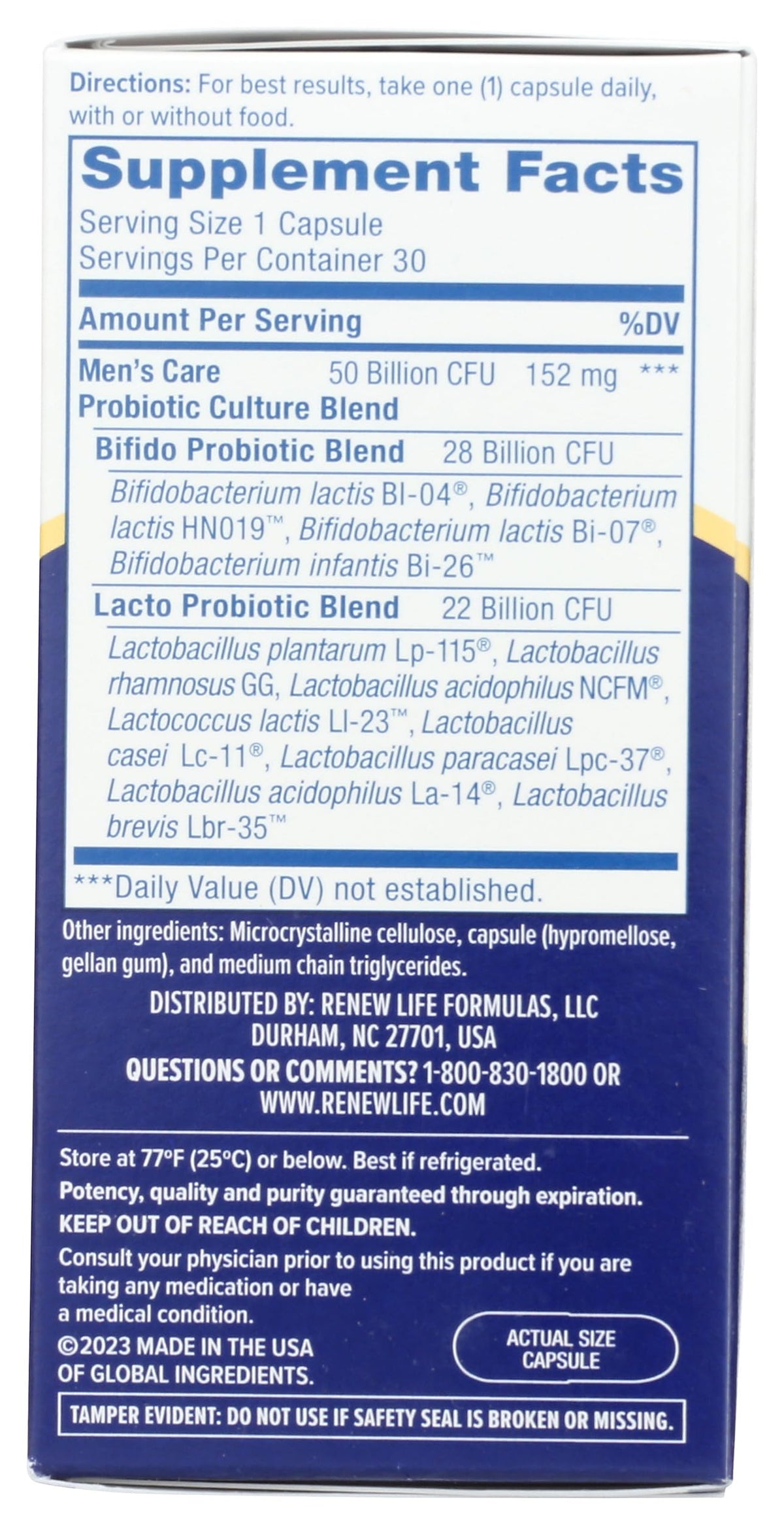 Renew Life Probiotiques pour Hommes 50 Milliards CFU - capsules sur une surface blanche