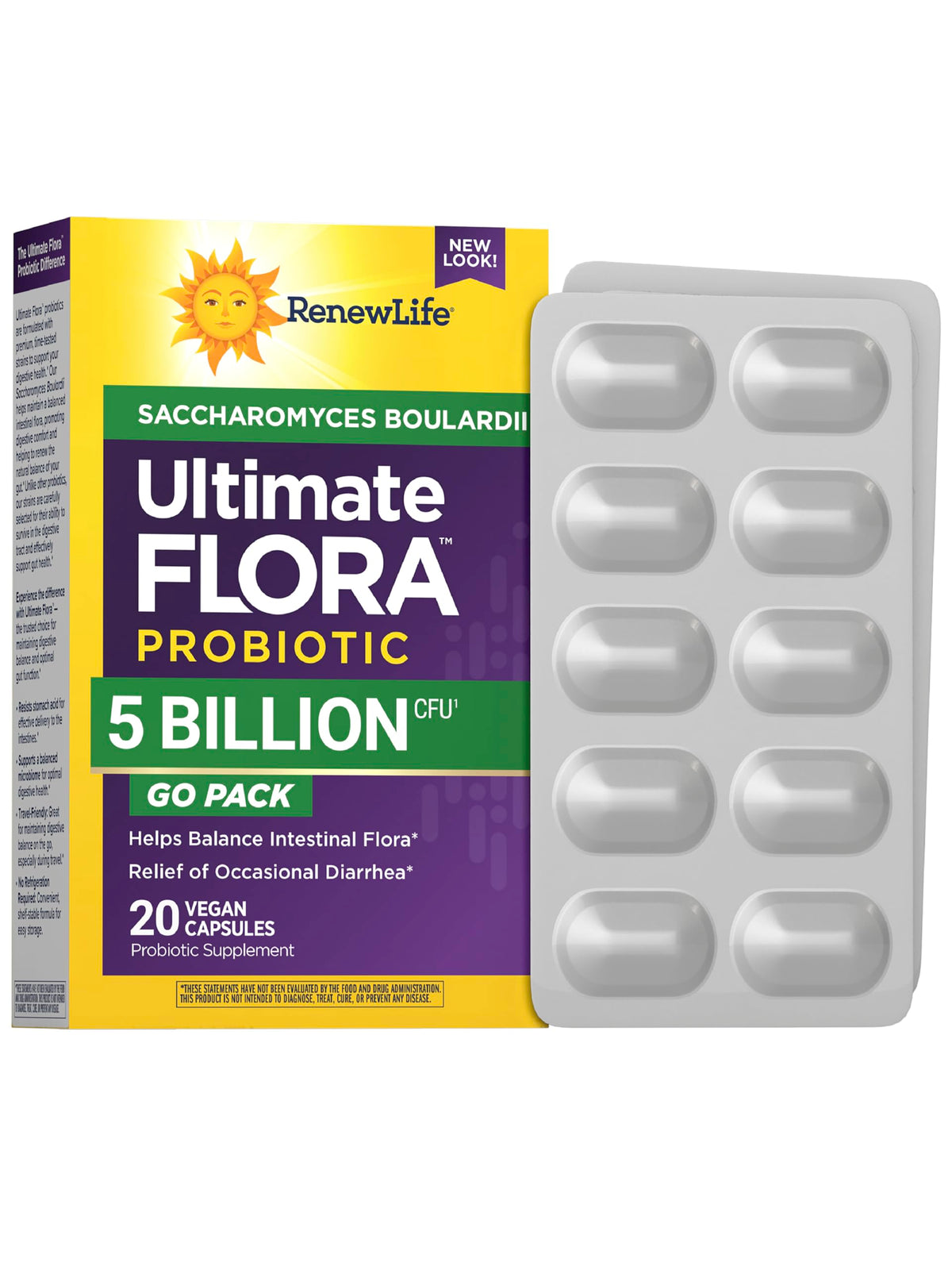 Renew Life Probiotiques Saccharomyces Boulardii 5 Milliards CFU 20 Capsules vue avant