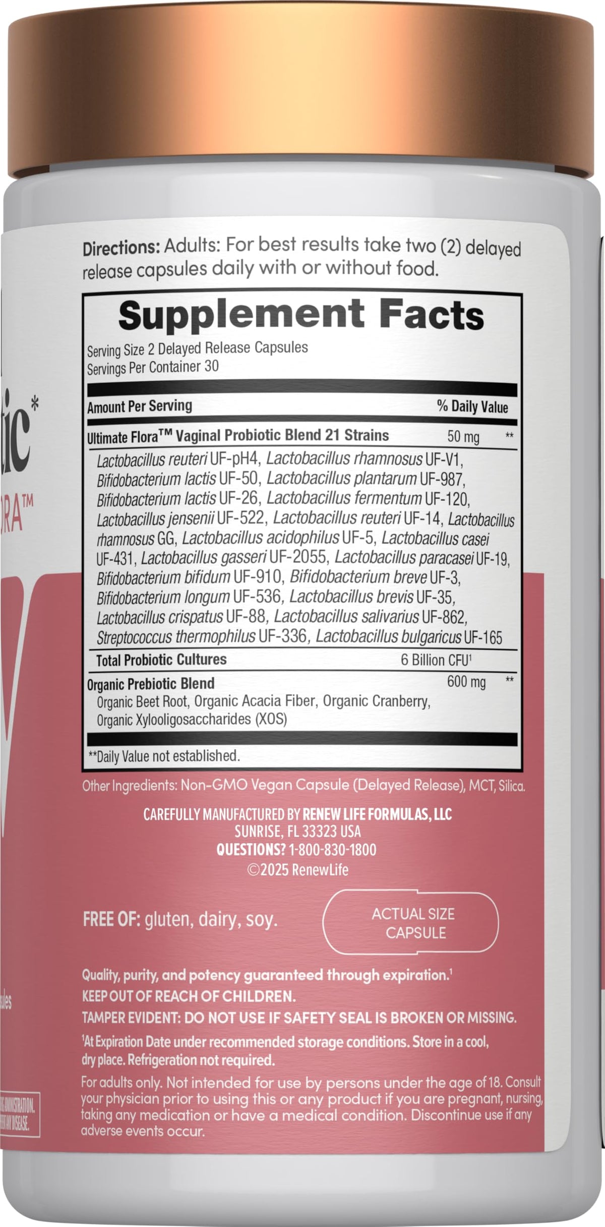 Renew Life Probiotiques Vaginal 6 Milliards CFU 50g - vue arrière