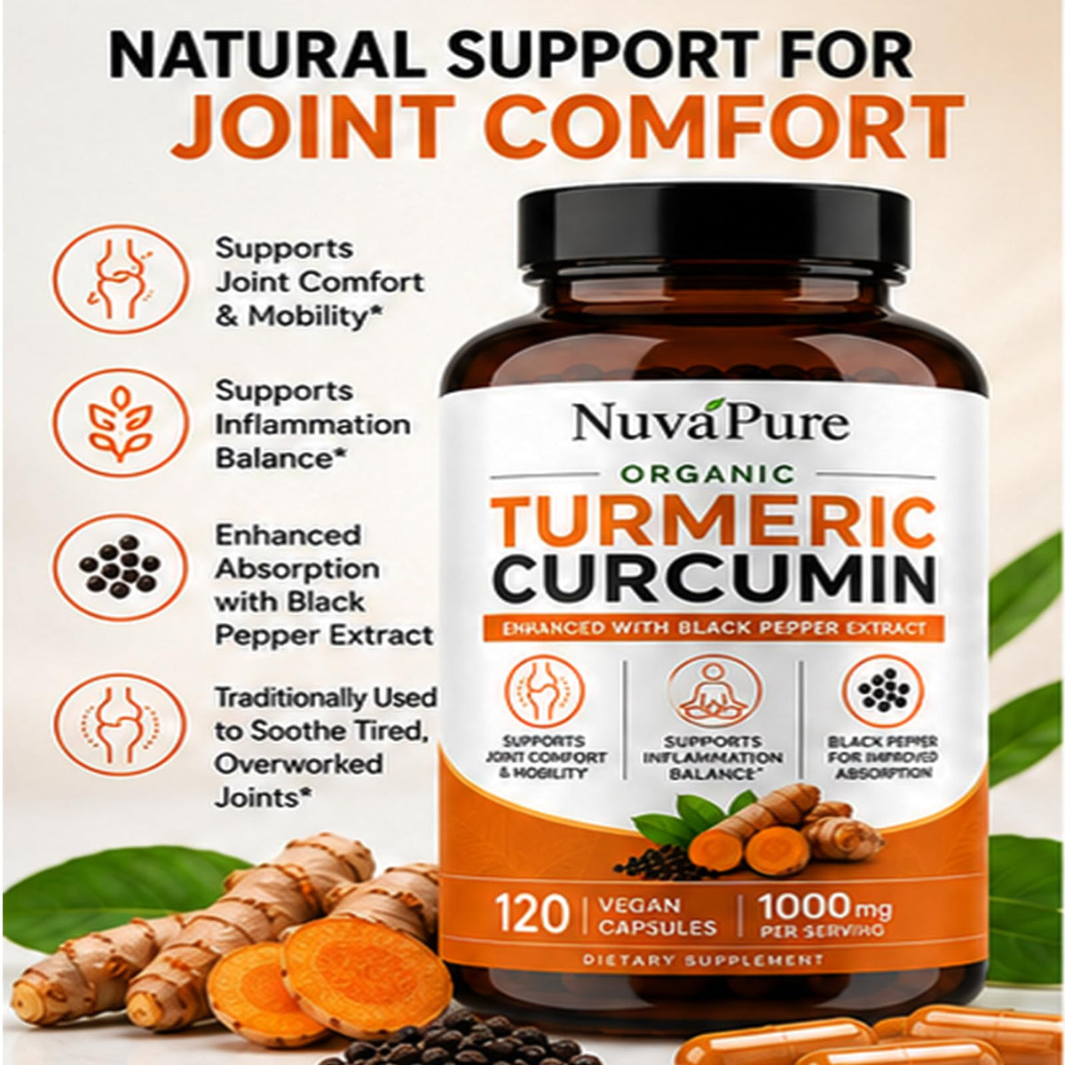 Renovia Oil Curcuma avec Poivre Noir face avec ingrédients visibles