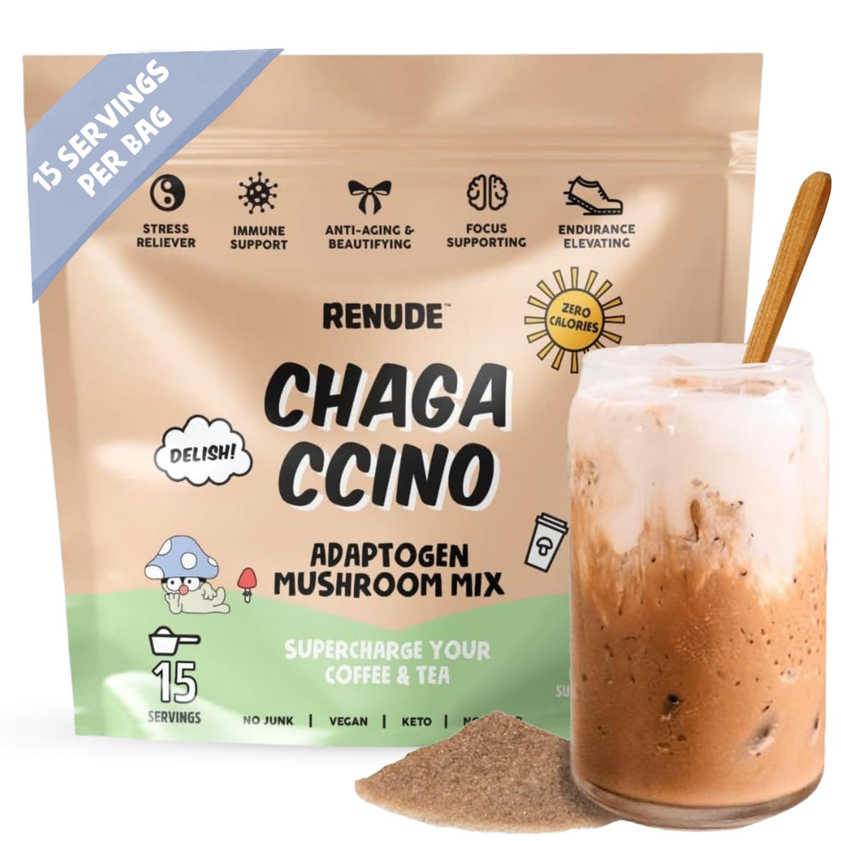 Renude Chagaccino mélange de café aux champignons chaga, sachet avant