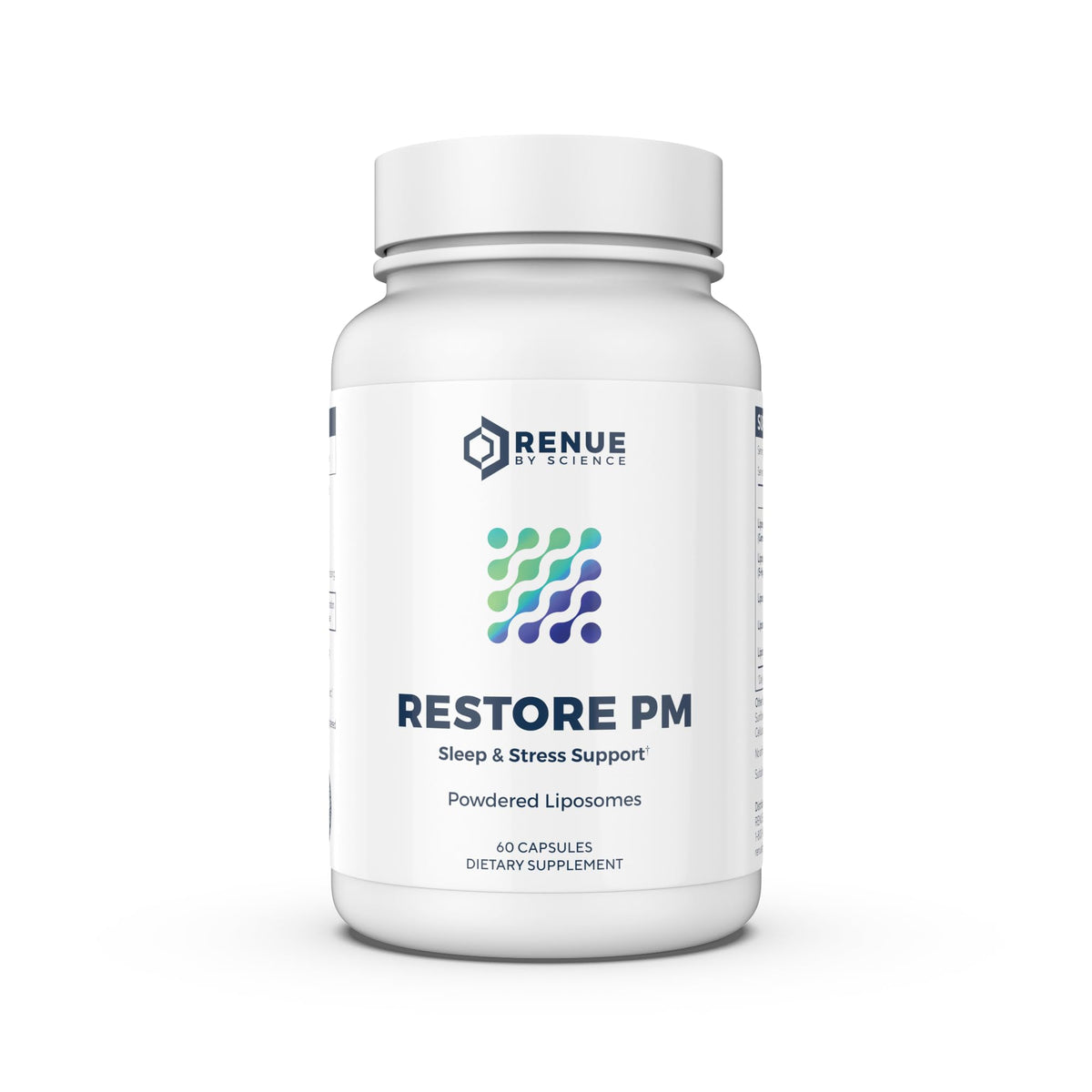 Renue By Science Restore PM 60 capsules sur une table avec éclairage naturel