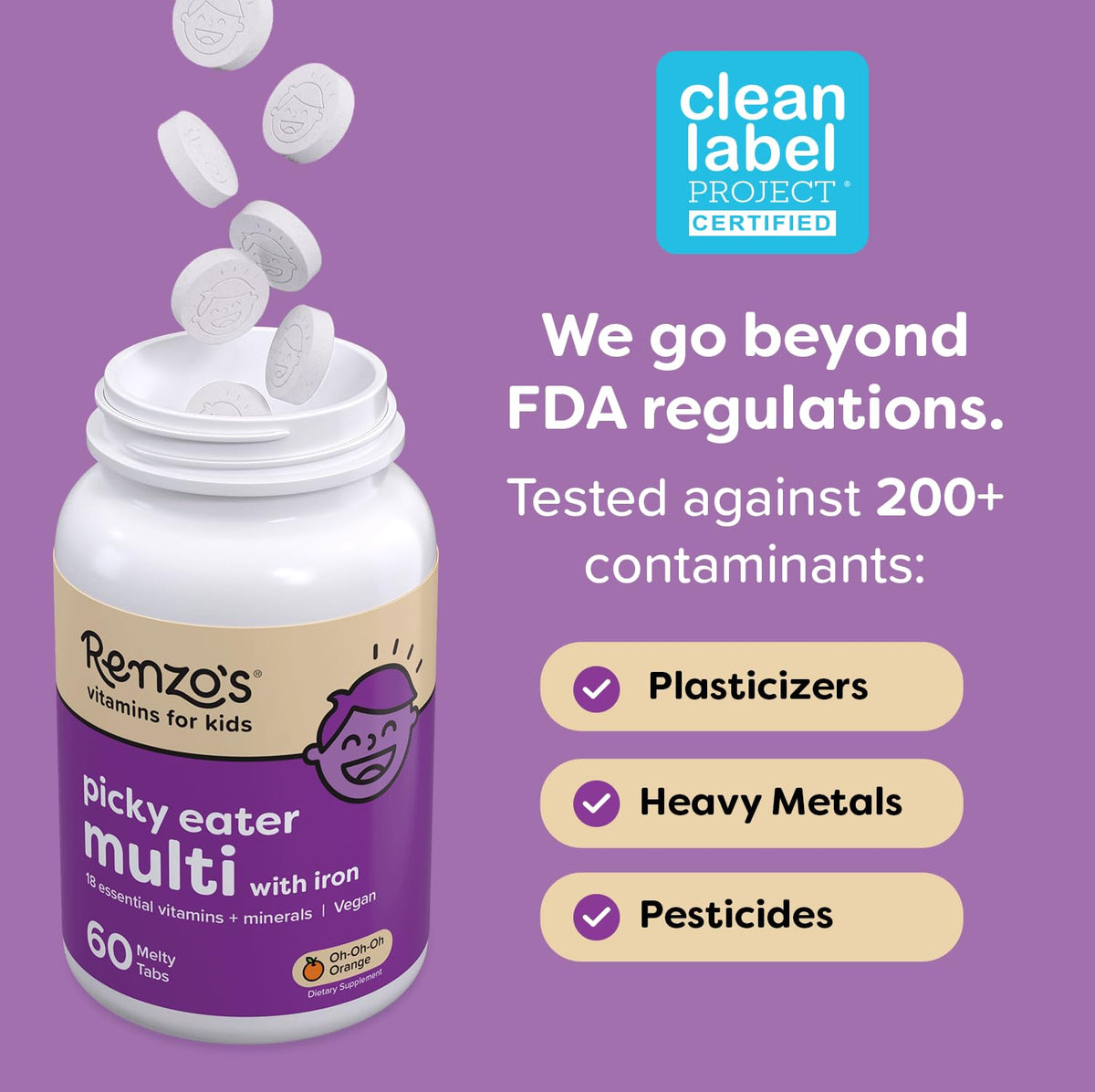 Renzo's multivitamines affichées avec des fruits