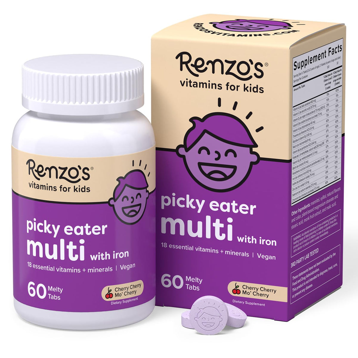 Renzo's multivitamines pour enfants 60 comprimés en boîte