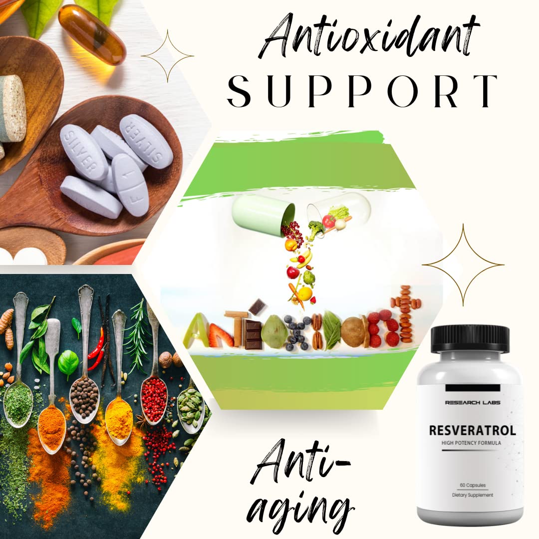 Research Labs Resvératrol, capsules avec étiquette visible