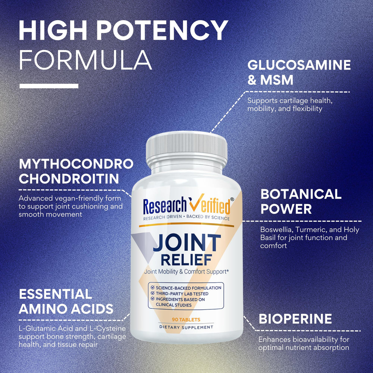 Research Verified complément articulaire 270 capsules sur fond blanc