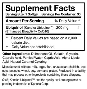 Researched Nutritionals Ubiquinol Super 200 200mg Softgels - côté