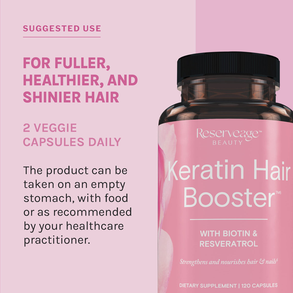 Reserveage Nutrition Keratin Hair support avec capsules à côté