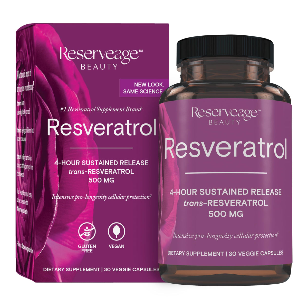 Reserveage Nutrition Resvératrol 500 mg boîte avant vue