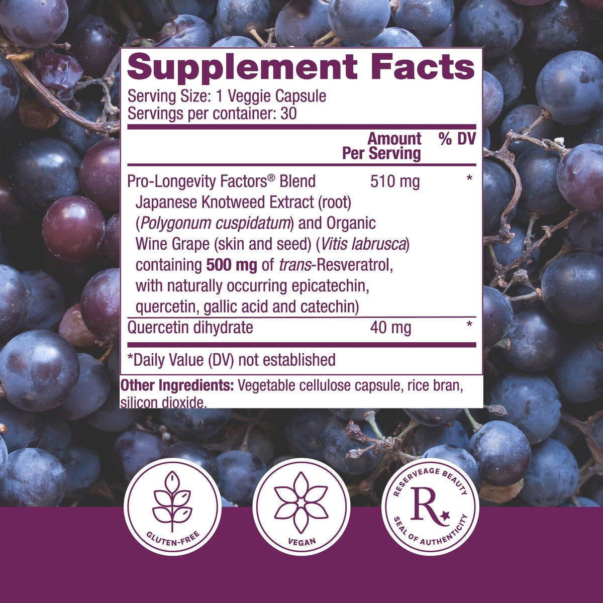 Reserveage Nutrition Resvératrol 500 mg capsules végétales