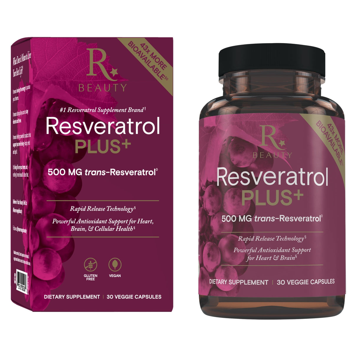 Reserveage Nutrition Resveratrol Plus+ 500 mg boîte avant