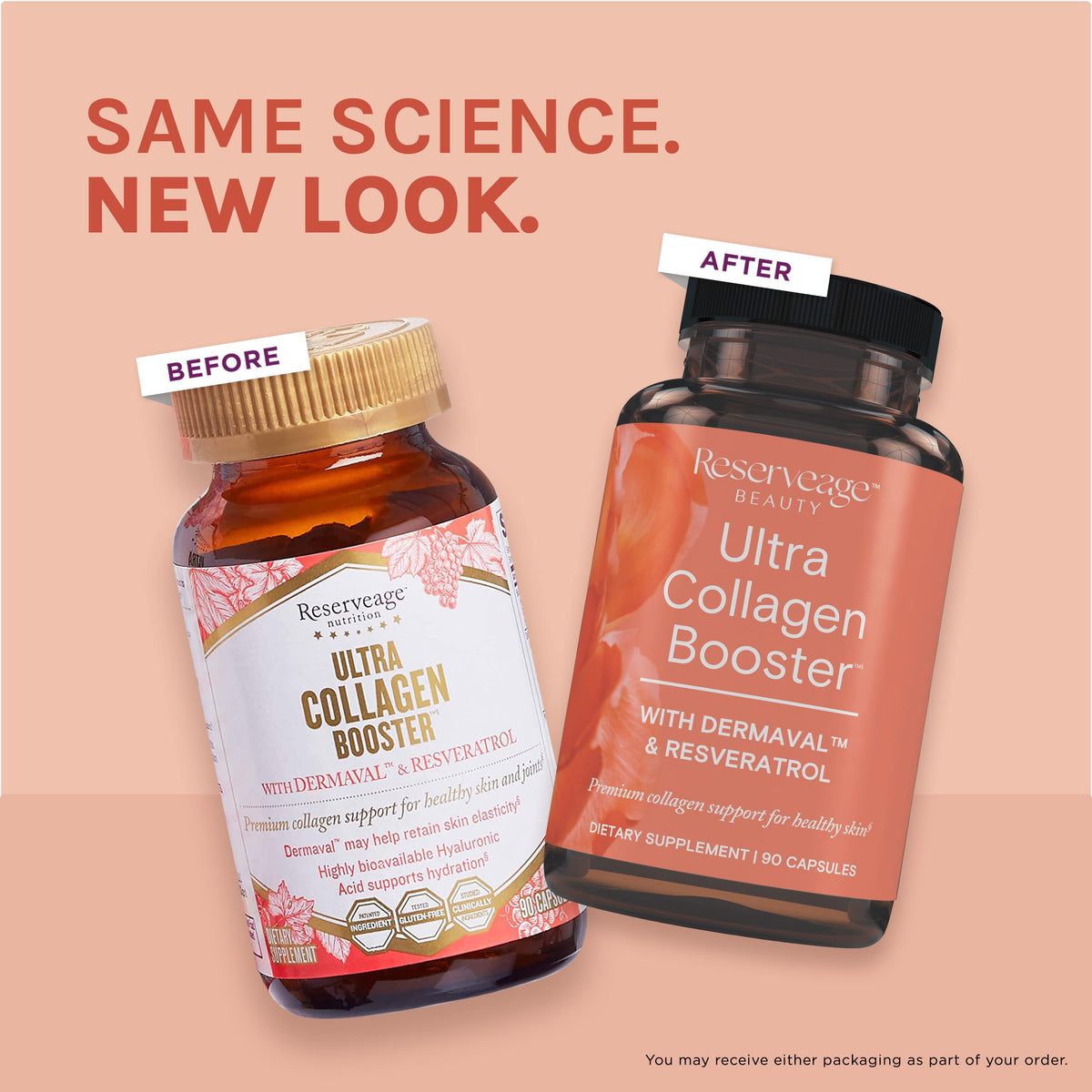Reserveage Nutrition Ultra Collagen support avec des ingrédients naturels en arrière-plan