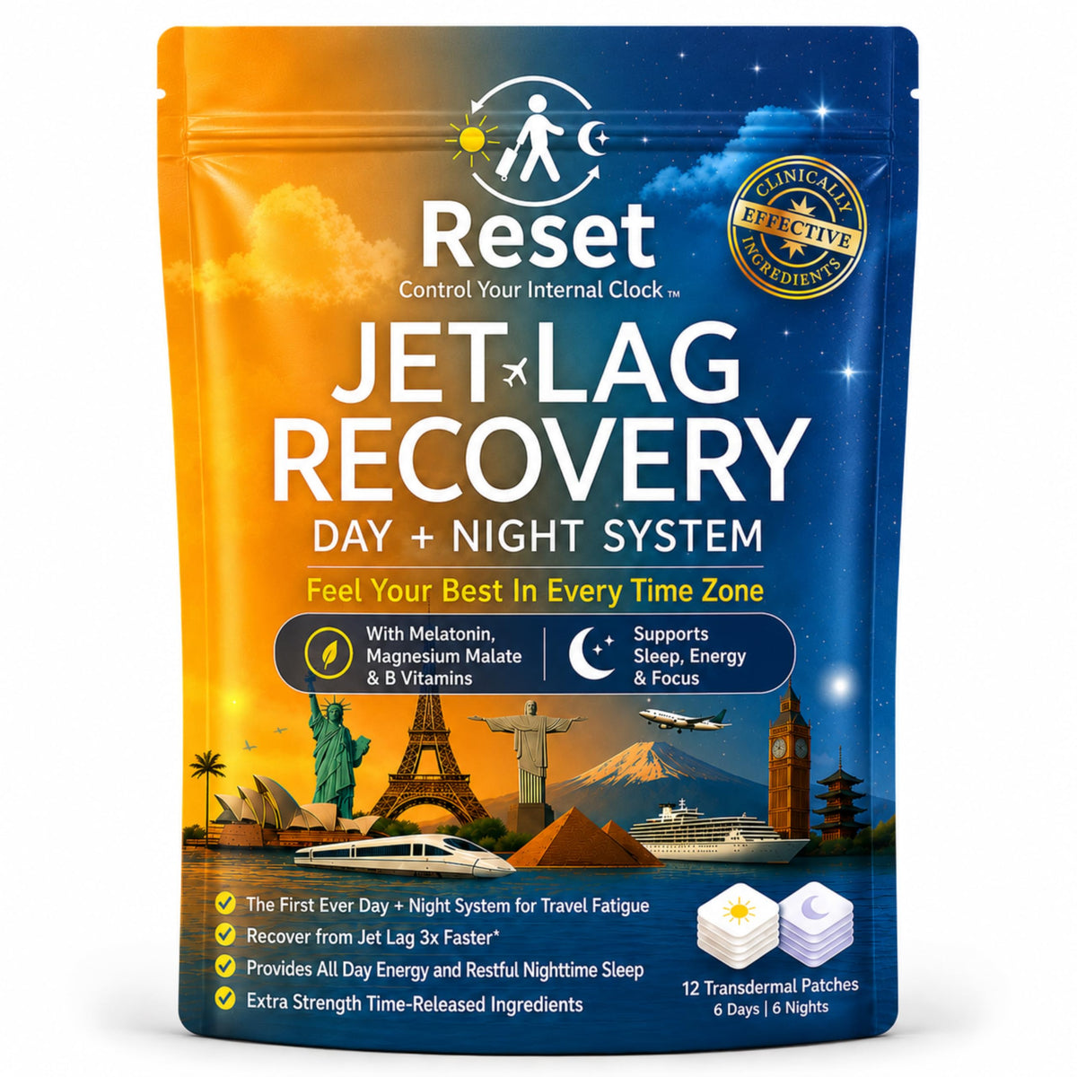 Reset Jet Lag use Patch 12 patches dans l'emballage