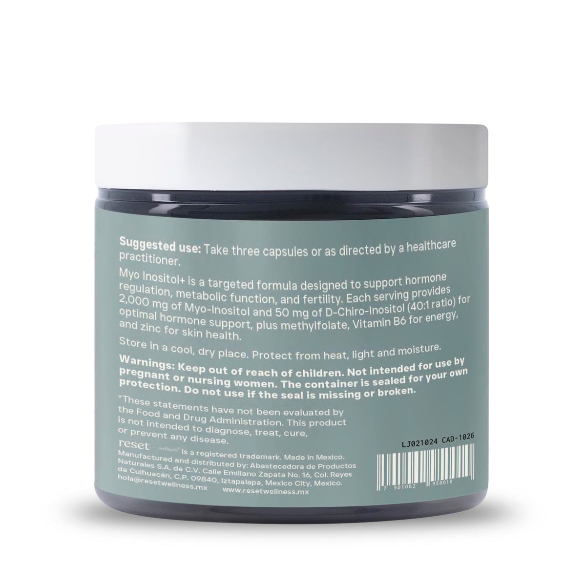 reset wellness MYOINOSITOL+ capsules avec des compléments alimentaires