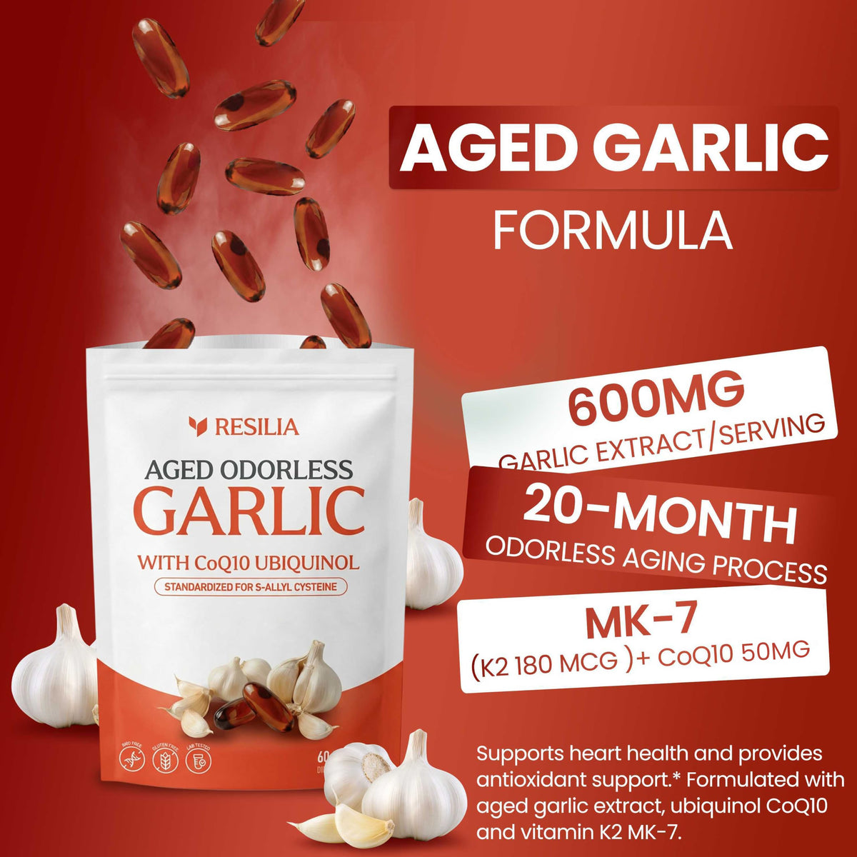 Resilia gelules d'ail vieilli 600mg, vue de côté