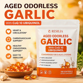 RESILIAS Aged Garlic Softgels bottle side view