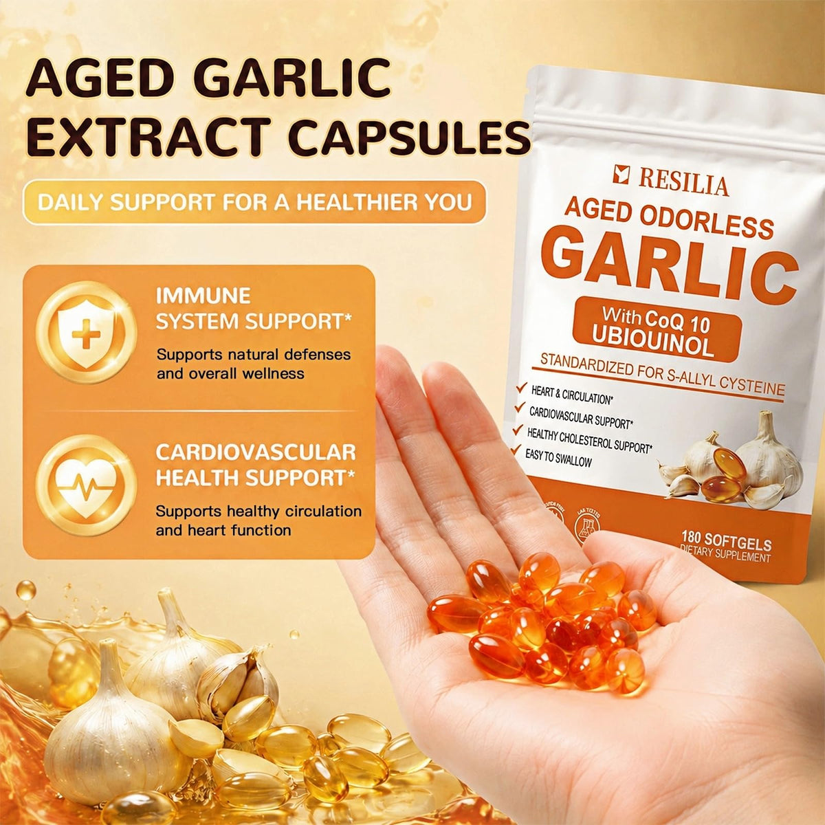 RESILIAS garlic supplement packaging
