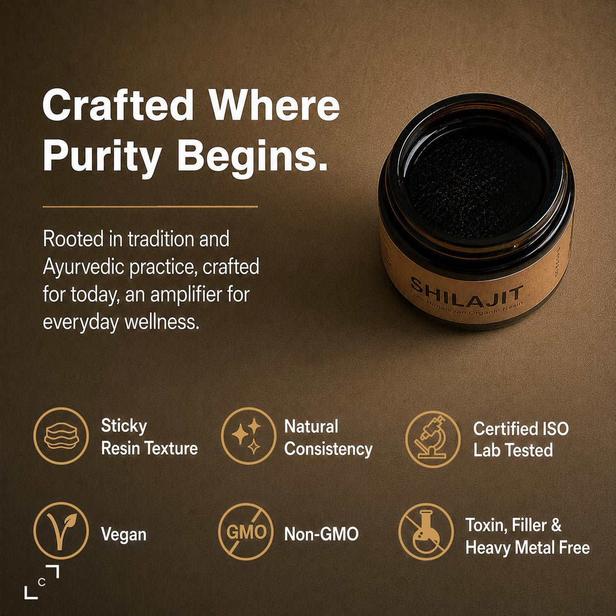Résine de shilajit Himalayen bio Essencraft sur une cuillère