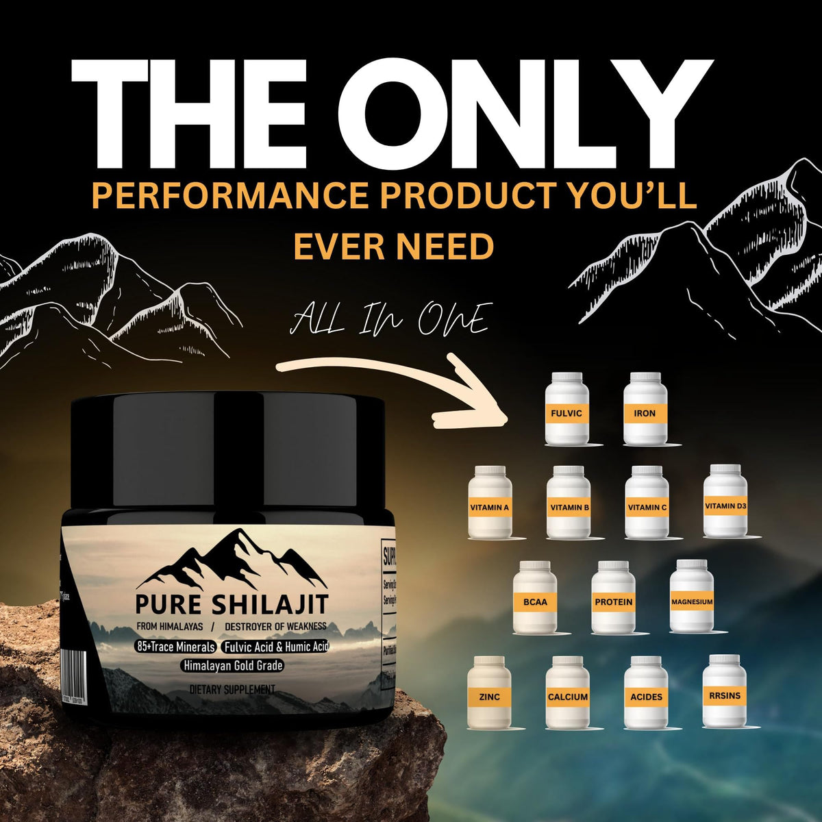 Résine de Shilajit Himalayen PURE HEALTH MAX sur une surface en bois