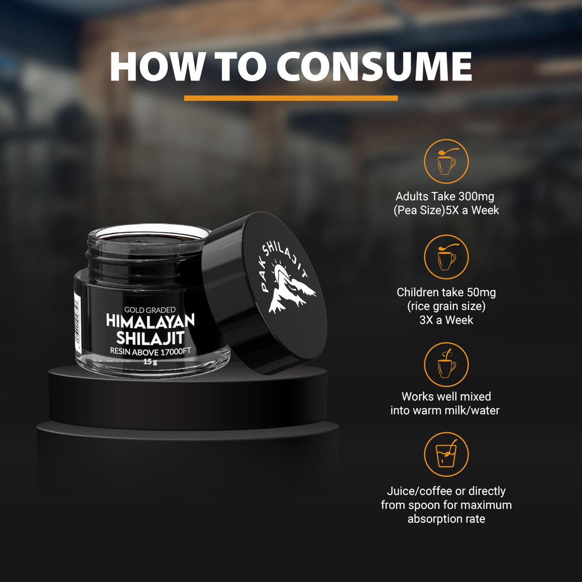 Résine de shilajit PakShilajit sur un fond en bois
