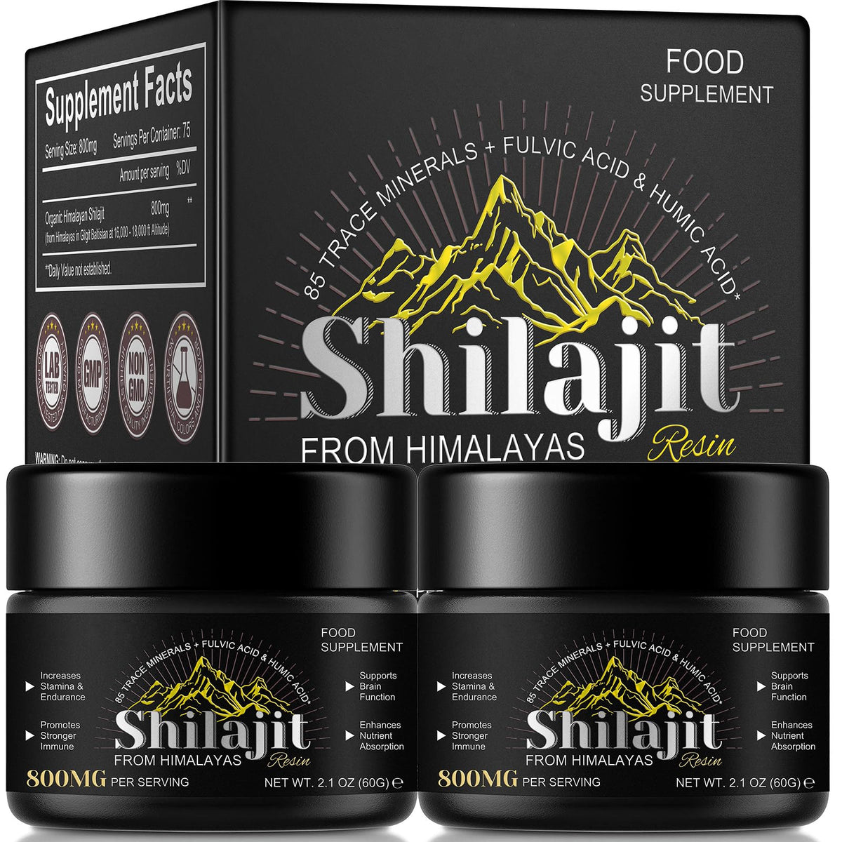 Résine de Shilajit Pur Himalayen en pot avec cuillère doseuse