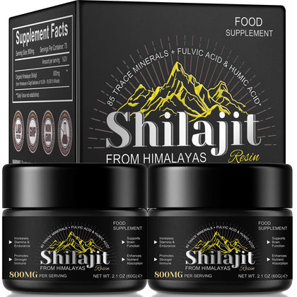Résine de Shilajit Pur Himalayen en pot avec cuillère doseuse
