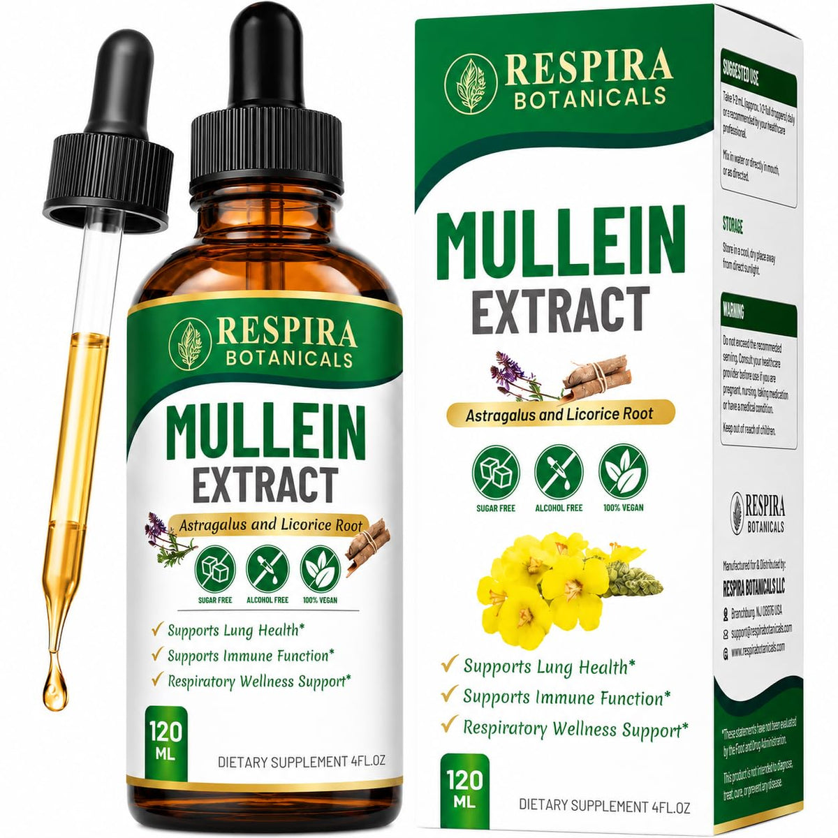 Respira Botanicals Gouttes de Molène 4 fl oz bouteille vue de face