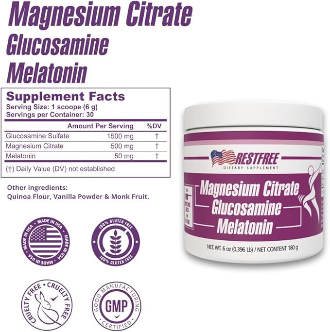 RESTFREE Poudre Nuit 170g avec ingrédients sur l'étiquette