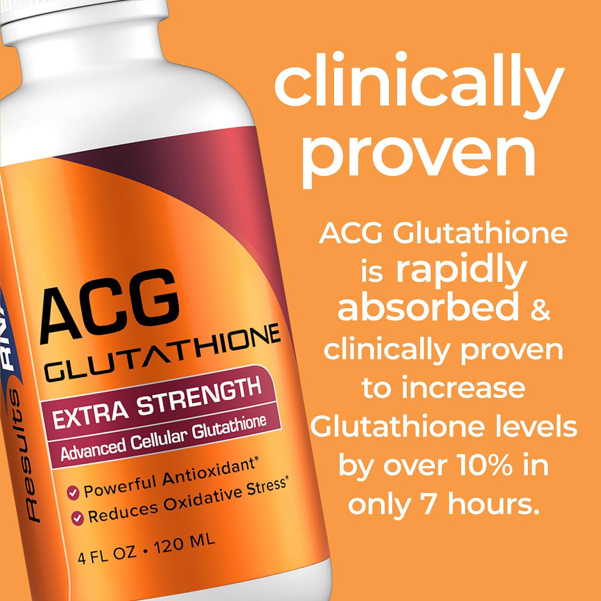 Résultats RNA ACG Glutathione Spray 4 oz avec bouchon ouvert