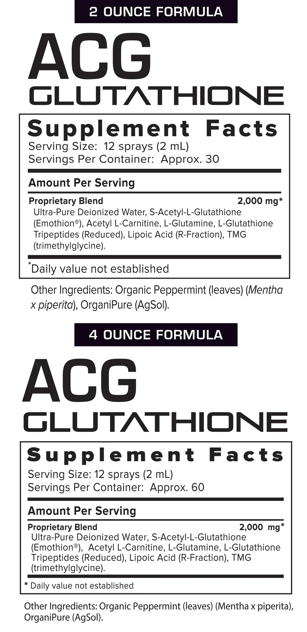 Résultats RNA ACG Glutathione Spray 4 oz avec étiquette