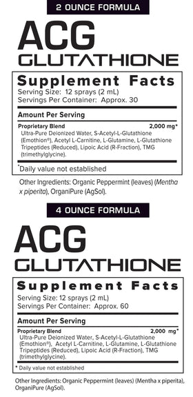 Résultats RNA ACG Glutathione Spray 4 oz avec étiquette