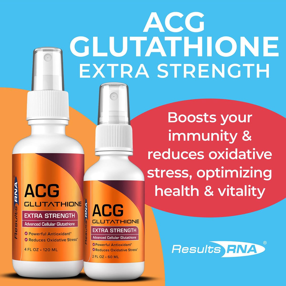 Résultats RNA ACG Glutathione Spray 4 oz sur fond blanc