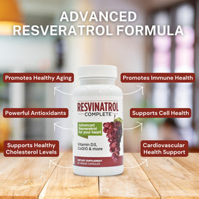 Resvinatrol Complete 60 Capsules avec un verre d'eau