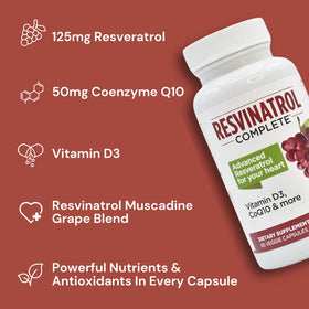 Resvinatrol Complete 60 Capsules sur un fond blanc