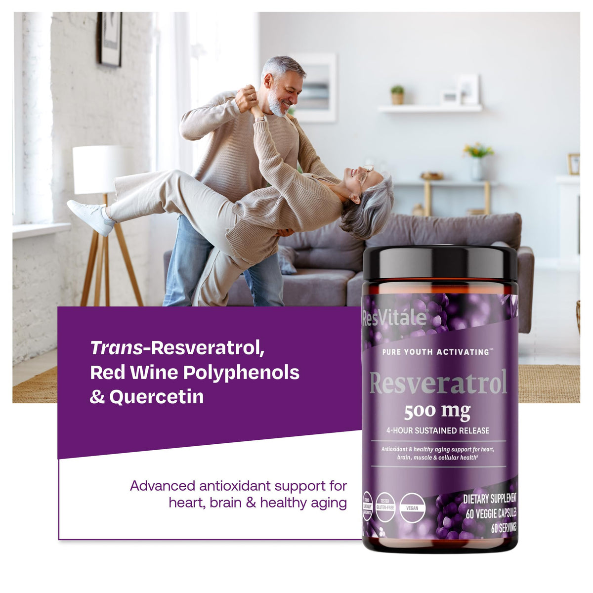 ResVitale Resveratrol 500mg sur une table en bois