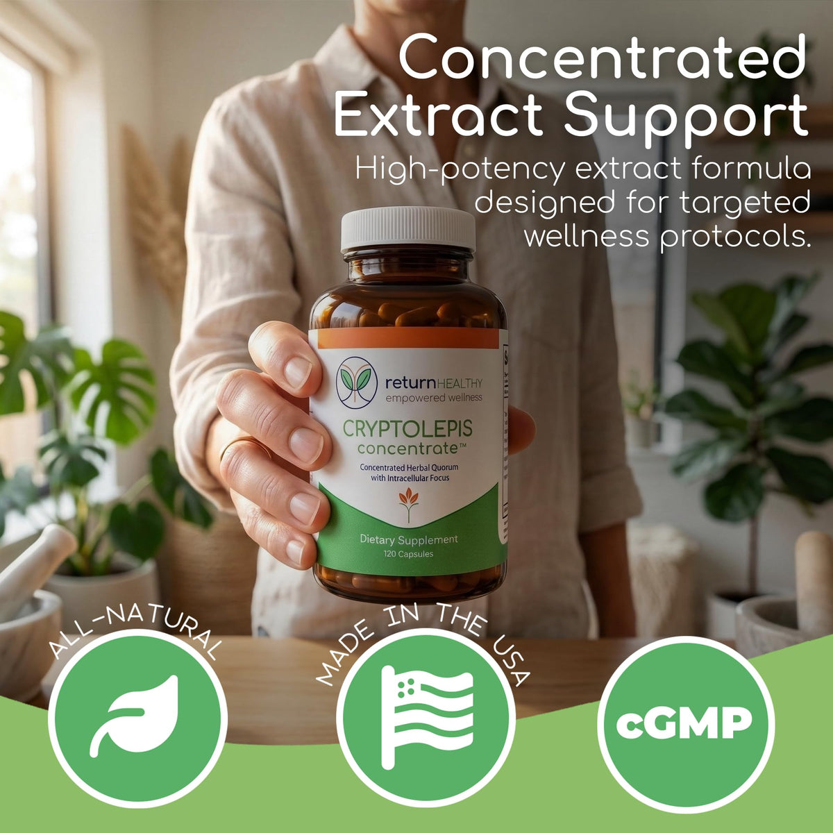 Retour Healthy Concentré de Cryptolepis avec étiquette visible