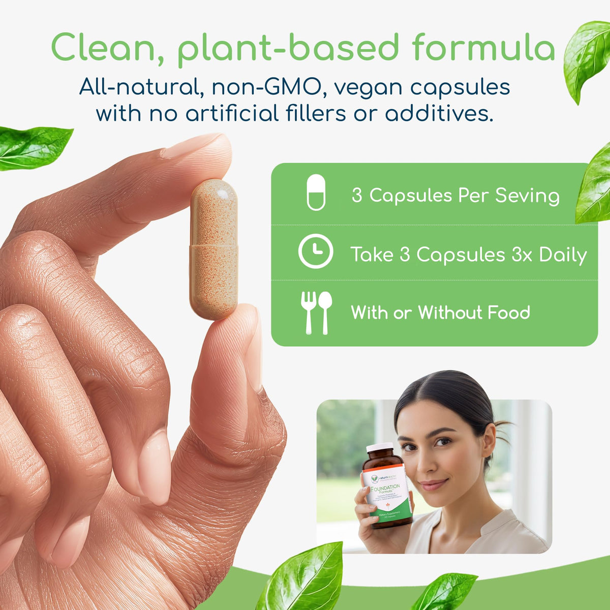 Return Healthy Foundation Formula sur un fond neutre