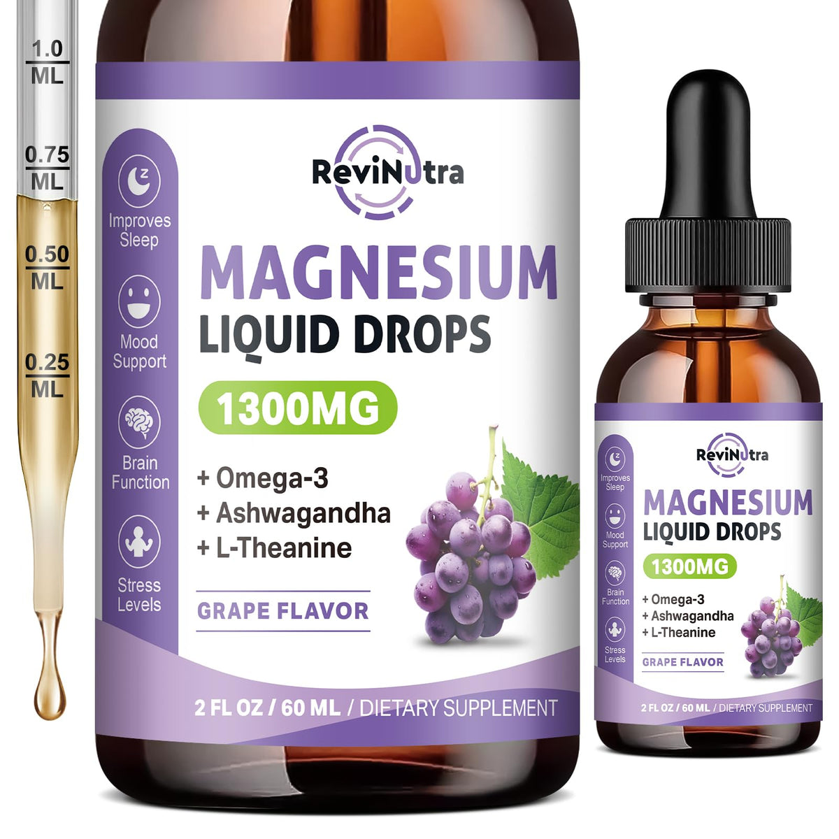 ReviNutra Complexe de Magnésium Liquide 1300mg flacon avant