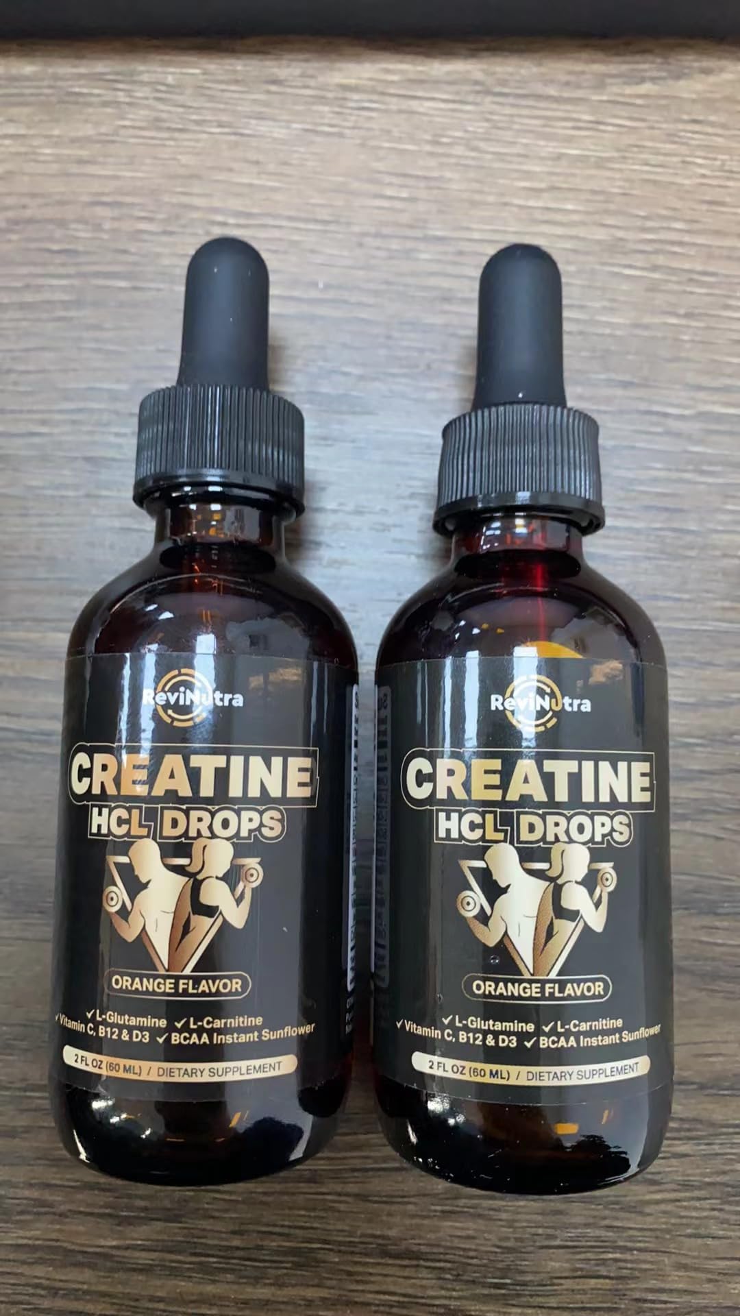 ReviNutra créatine HCL 1500mg gouttes liquides avec étiquette