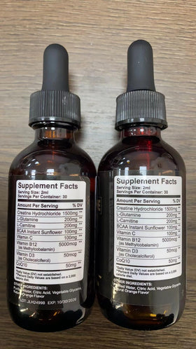 ReviNutra créatine HCL 1500mg gouttes liquides sur table