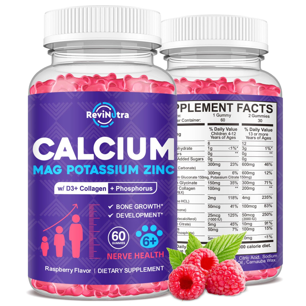 ReviNutra Gummies Calcium Potassium Magnésium 60 Gummies, vue de face
