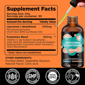 ReviNutra Liposomal Glutathione 2000mg flacon et verre d'eau