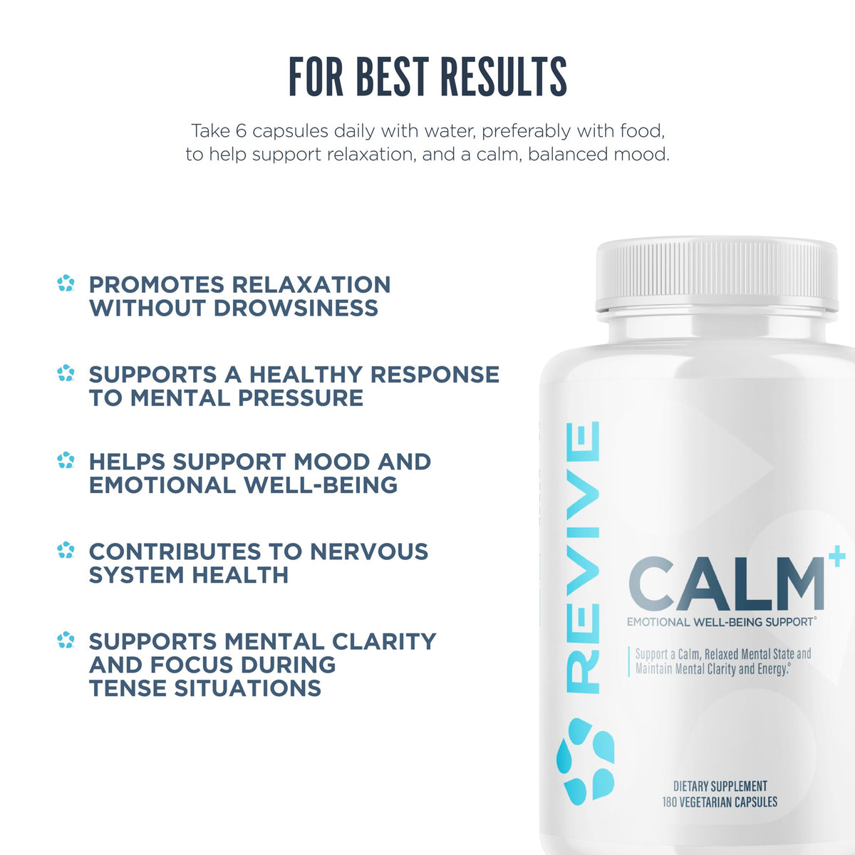 Revive Calm+ capsules avec un verre d'eau