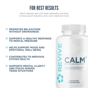 Revive Calm+ capsules avec un verre d'eau