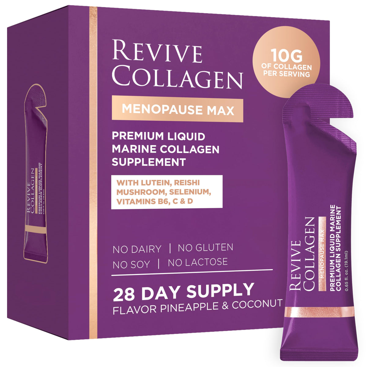 Revive Collagen Menopause Max sachets avec goût ananas et noix de coco