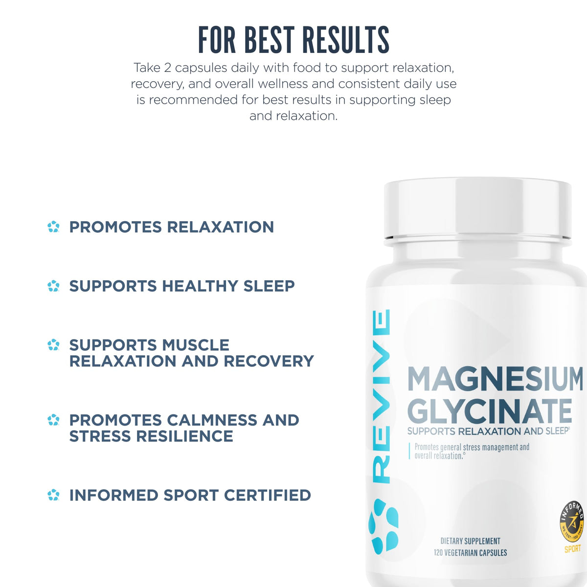 Revive Glycinate de Magnésium Pur 200mg, capsules sur une table