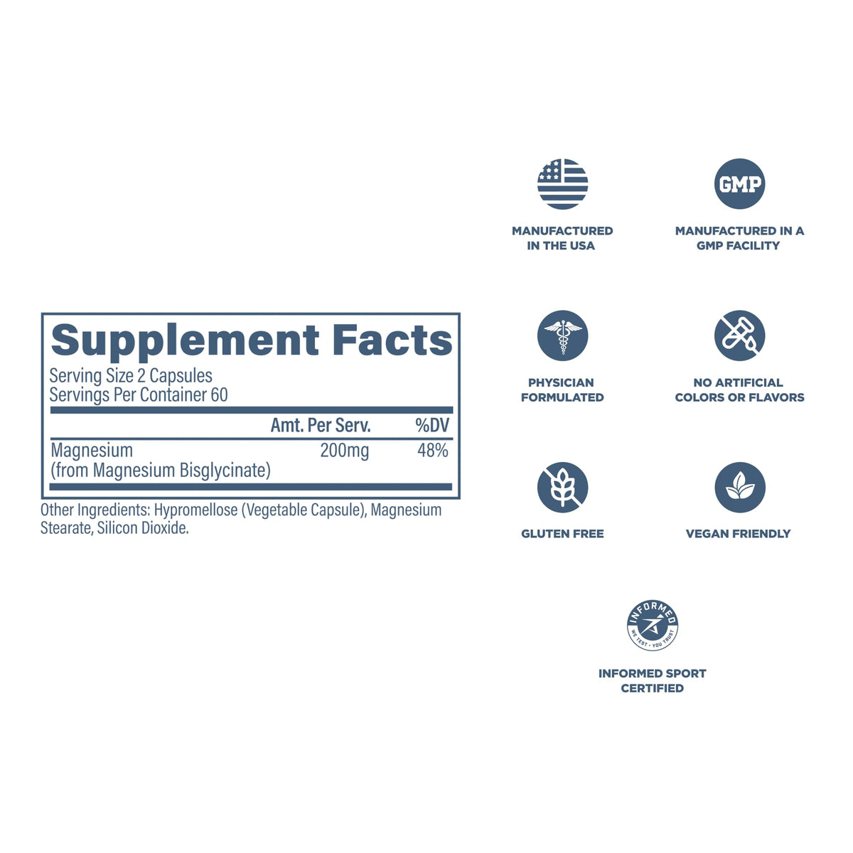 Revive Glycinate de Magnésium Pur 200mg, informations nutritionnelles au dos
