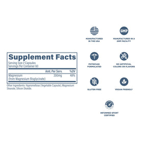 Revive Glycinate de Magnésium Pur 200mg, informations nutritionnelles au dos