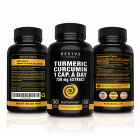 Revive Herbs Curcuma Bio 750 mg avec Bioperine présentation des capsules