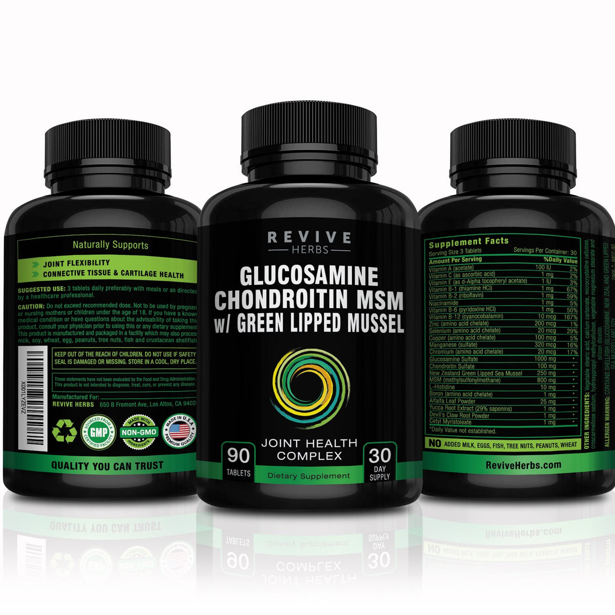 Revive Herbs Glucosamine Chondroitin MSM 159g - emballage avec fond blanc
